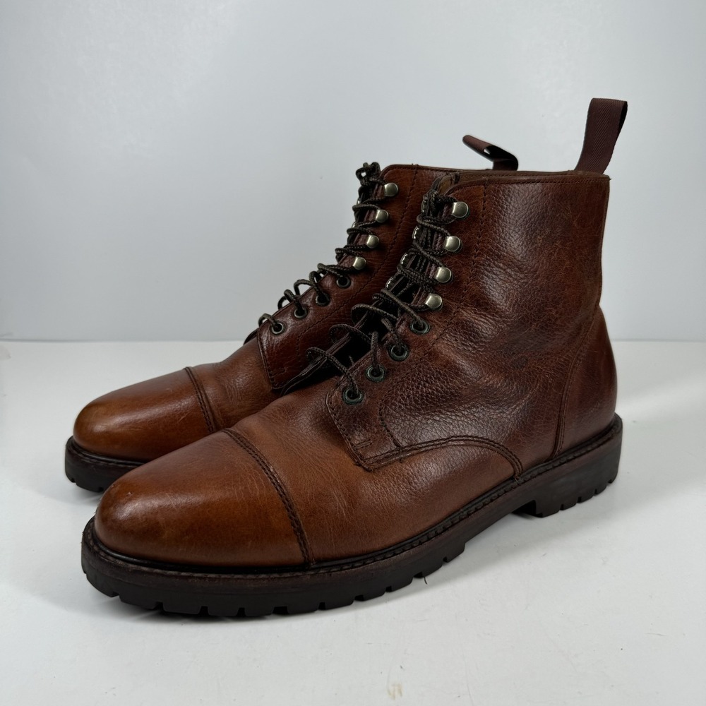 Ralph Lauren Heritage Men's 10D Brown Leather Cap-Toe Derby Lace-Up Dress Boots‎